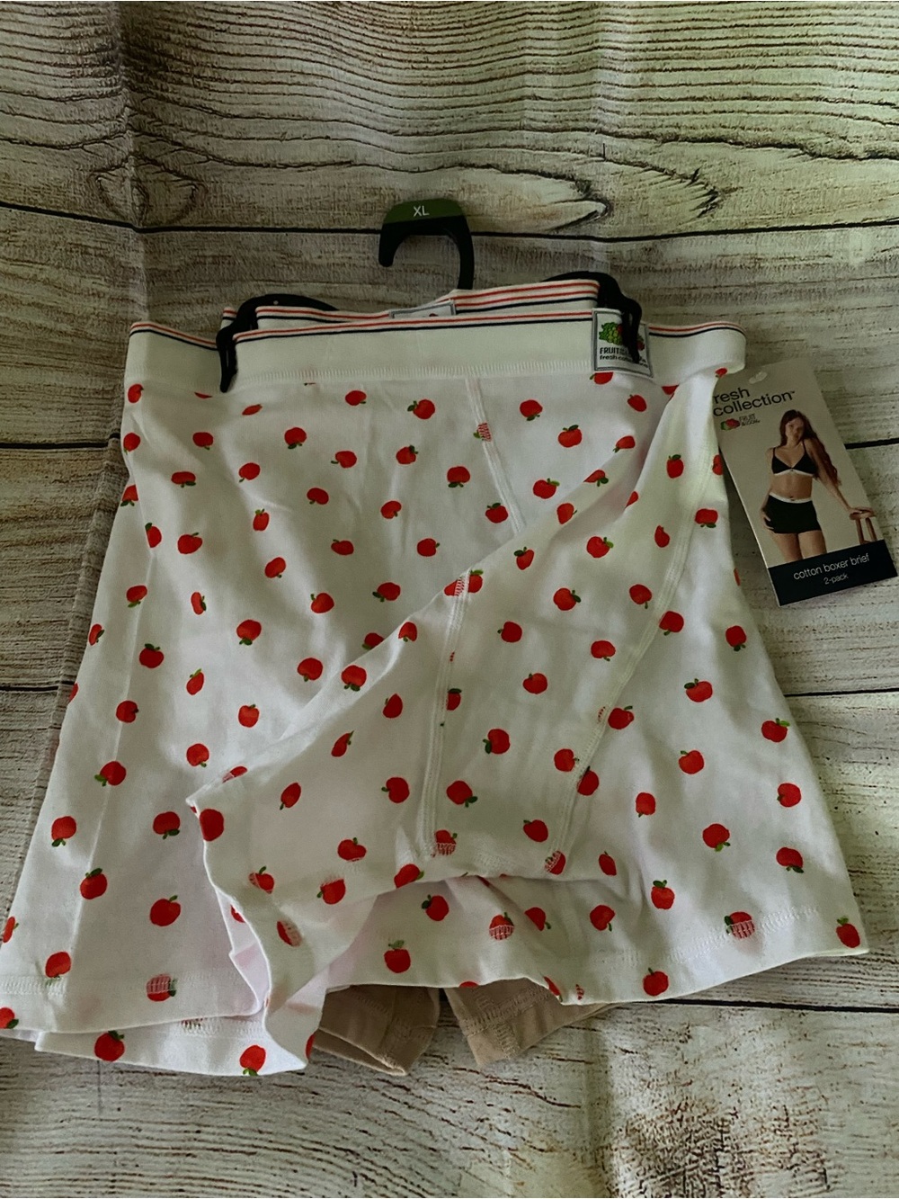 Fruit of the Loom White Cotton Boxer Shorts with Red Apple Print